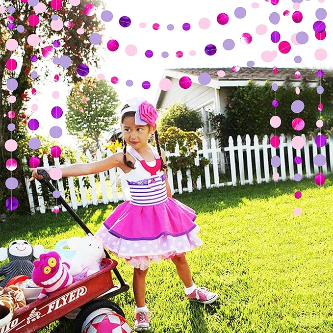 Pink and Purple Party Decorations Circle Dots Garland Hot Pink Lavender Hanging - Image 8