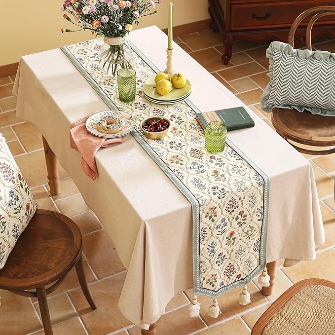 ISAENNE Designer Vintage Elegant Linen Table Runner 118 Inches Extra Long - Image 7