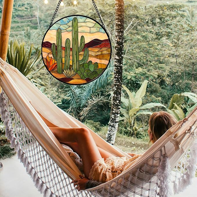 Stained Glass Window Hanging, Abstract Desert Landscape Suncatcher Birthday - Image 2