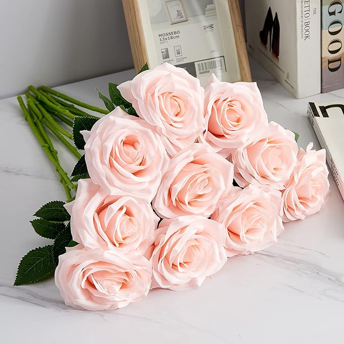 Artificial Rose 10pcs Open Flower Bouquet Faux Rose Stems - Image 5