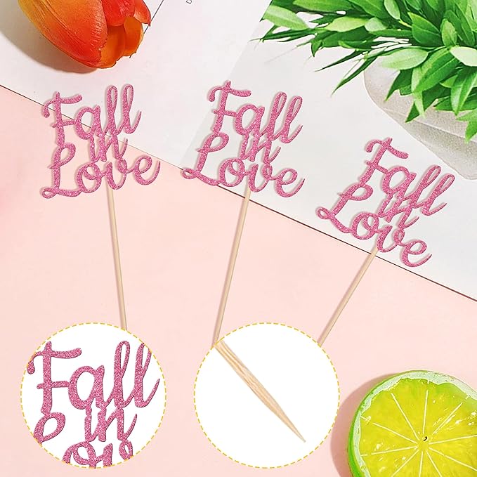 24 PCS Fall in Love Cupcake Toppers Glitter Fall Theme Party Cupcake Picks - Image 3
