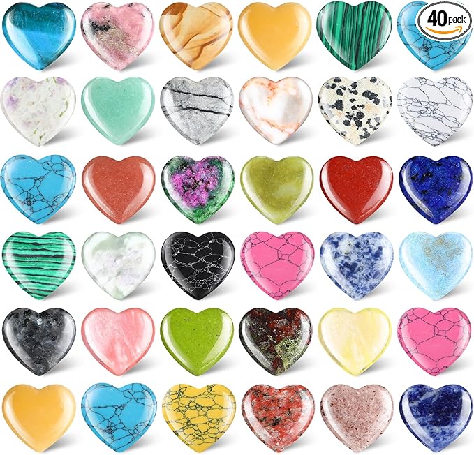 Nuenen 40 Pcs 1.4 Inch Worry Stone Bulk Crystals Heart Shaped Rock Tiny by Nuenen