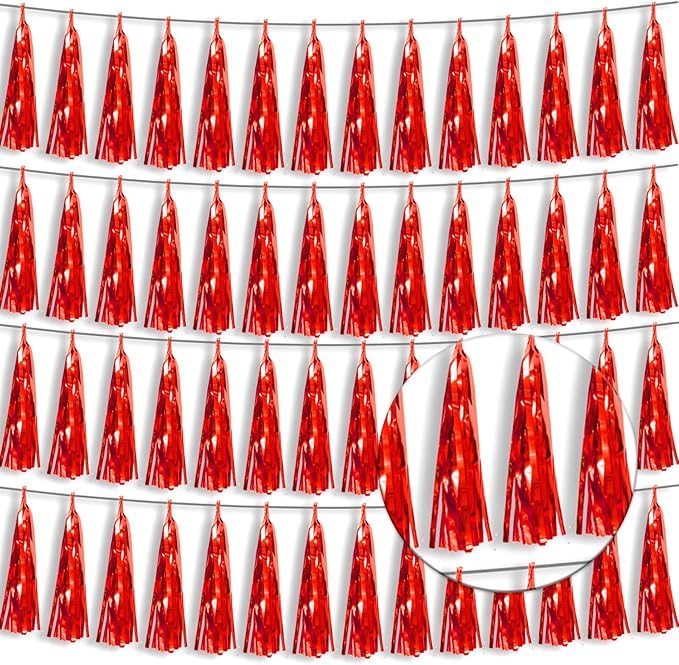 4P Red Foil Fringe Tassel Banner Garland Metallic Tinsel Streamers Wall Hanging by Xuuf