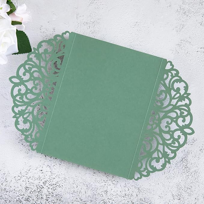 20Pcs Sage Green Laser Cut Invitation Cards - Image 9