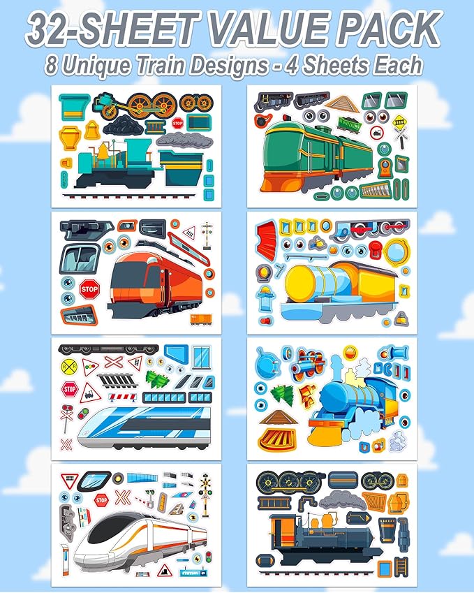 Aowplc Train Stickers for Kids – 32 Sheets Make-a-Train Mix & Match Kit – Fun - Image 2