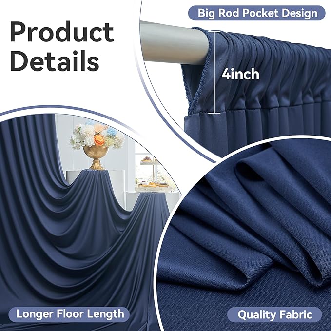 30ftx14FT Wrinkle Free Navy Blue Backdrop Curtain, 6 Panels 14FT Height Navy - Image 2