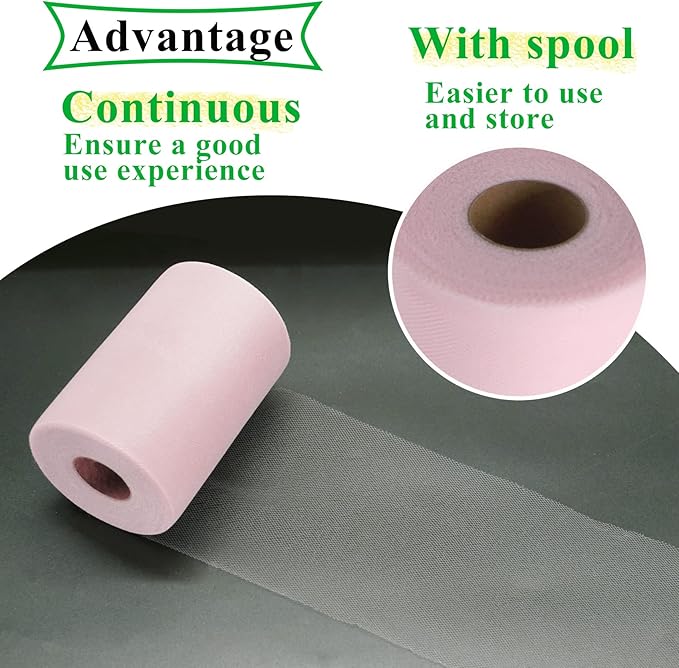 Light Pink Tulle Fabric Rolls 6 Inch by 100 Yards Fabric Spool Tulle Ribbon - Image 3