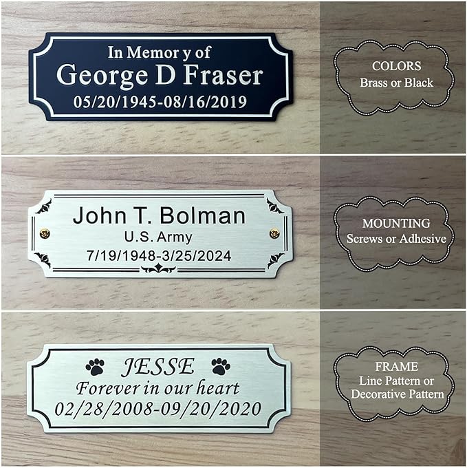 3" W x 1" H Personalized Custom Engraved Brushed Gold Solid Brass Plate Frame - Image 3