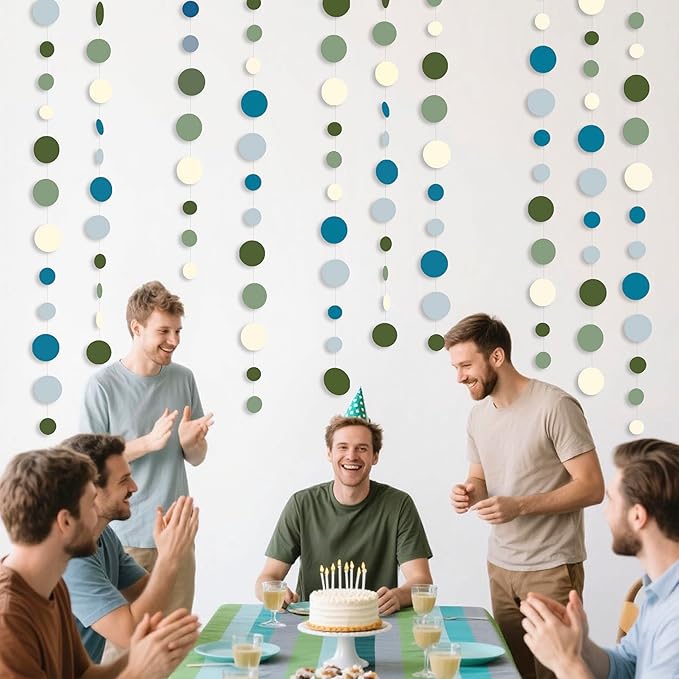 Sage Green and Dusty Blue Party Decorations Polka Dots Garlands Hanging Paper - Image 6