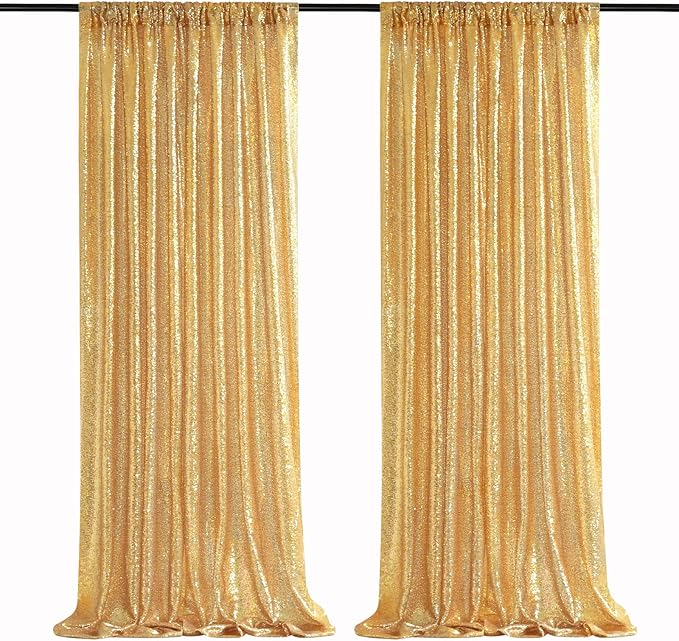 Gold Sequin Backdrop Curtains 2 Panels 2FTx8FT Glitter Gold Photo Backdrop by QueenDream