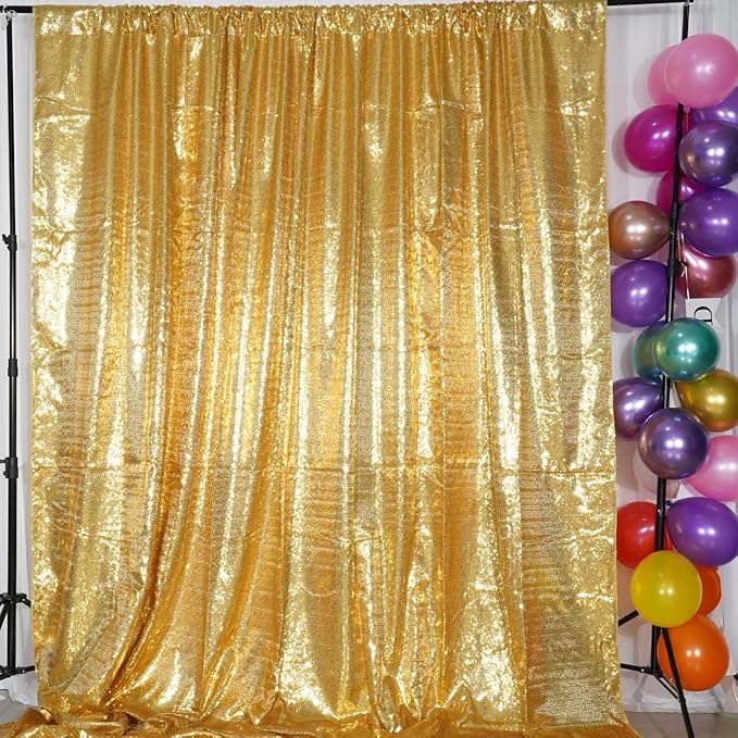 Poise3EHome 7Ft x 7Ft Gold Sequin Backdrop, Glitter Thick Satin Sequin - Image 2