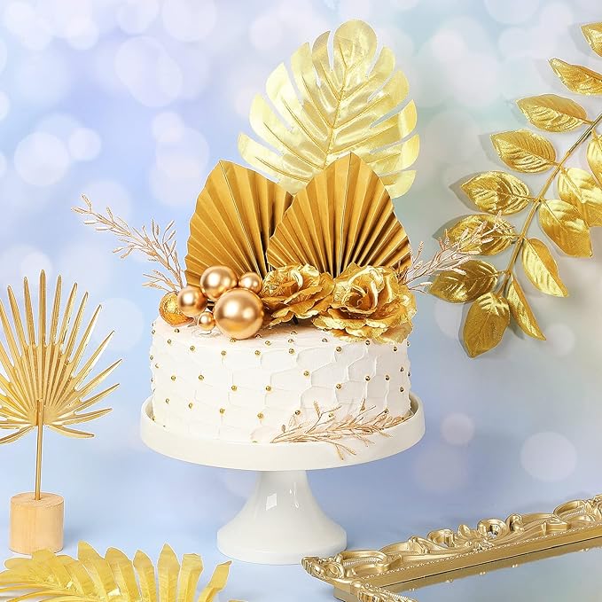 26 Pieces Happy Birthday Cake Topper Gold Cake Decorations Palm Leaves Balls - Image 4