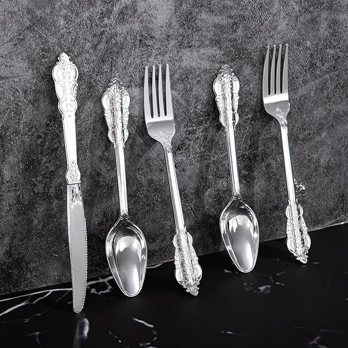 300Pieces Silver Plastic Silverware - Image 5