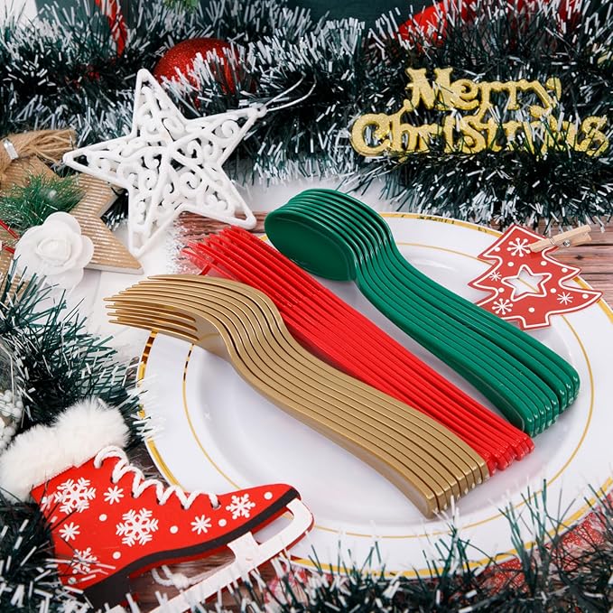 WDF 180 Pieces Plastic Christmas Silverware - Image 3