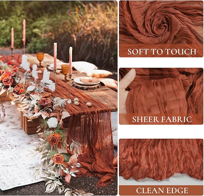 12 Pack Fall Table Runner Terracotta Cheesecloth Table Runner 35x120 Inch Rust - Image 2
