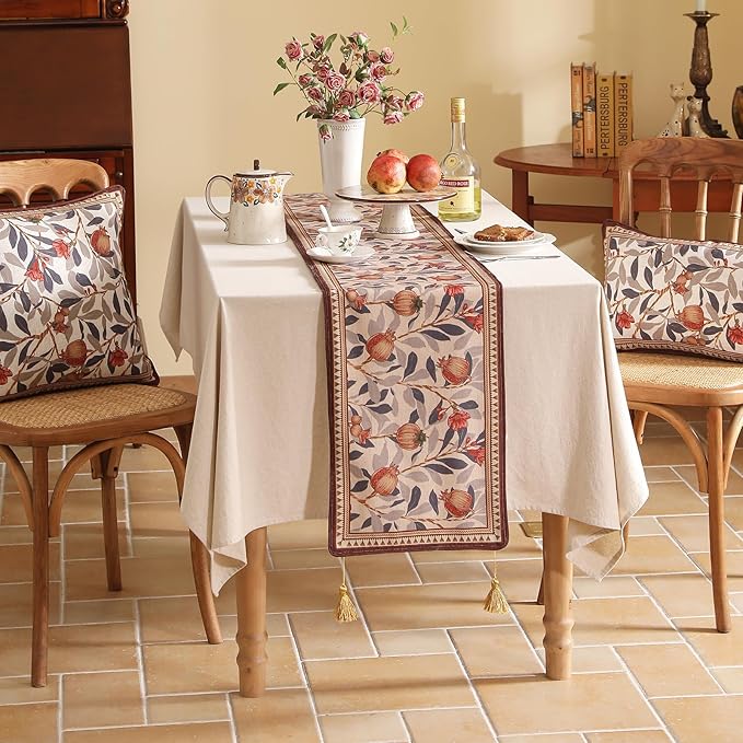patdrea Designer Vintage SaddleBrown Extra Long Linen Table Runner 118 Inch Long - Image 3