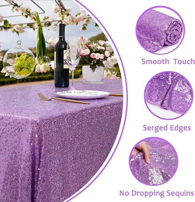 QueenDream Tablecloth 90x156 Rectangle Sequin Tablecloth Lavender Wedding Table - Image 3