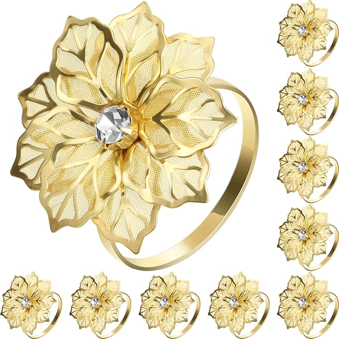 Hotop 12 Pcs Hollow Out Flower Napkin Rings Fall Napkin Ring Holder Metal by HOTOP