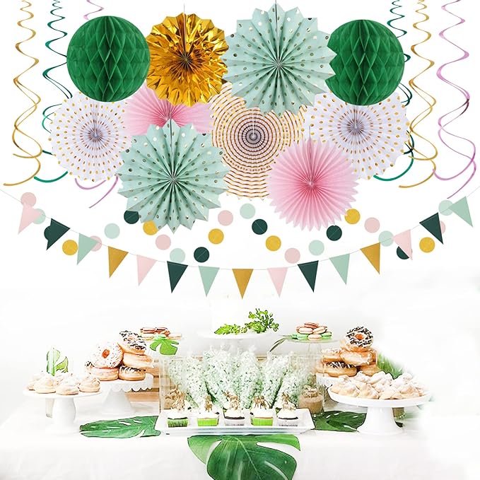 Sage-Green Pink Gold Party-Decorations - Image 7
