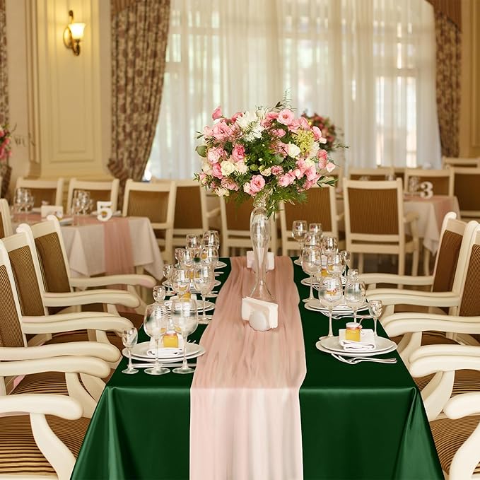 TURSTIN 1 Packs Dark Green Satin Tablecloth 102 x 58 Inch Overlay Satin Table - Image 7