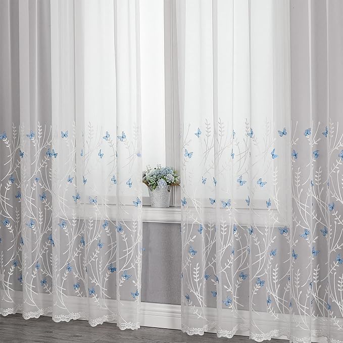 VISIONTEX White Sheer Voile Curtains, Decorative White Embossed Drip Rod Pocket - Image 8