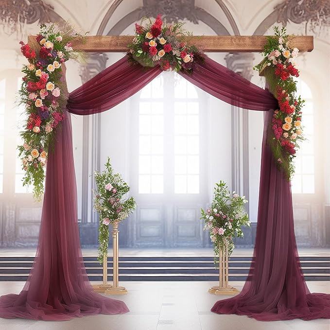 gogoparti Wedding Arch Draping Fabric Burgundy Arch Drapes Sheer Backdrop - Image 3