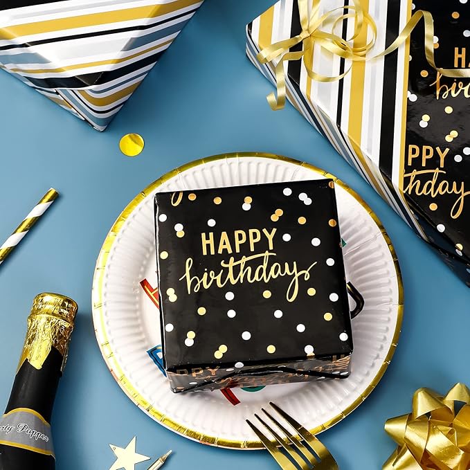 LeZakaa Reversible Black Birthday Wrapping Paper Roll - Image 4