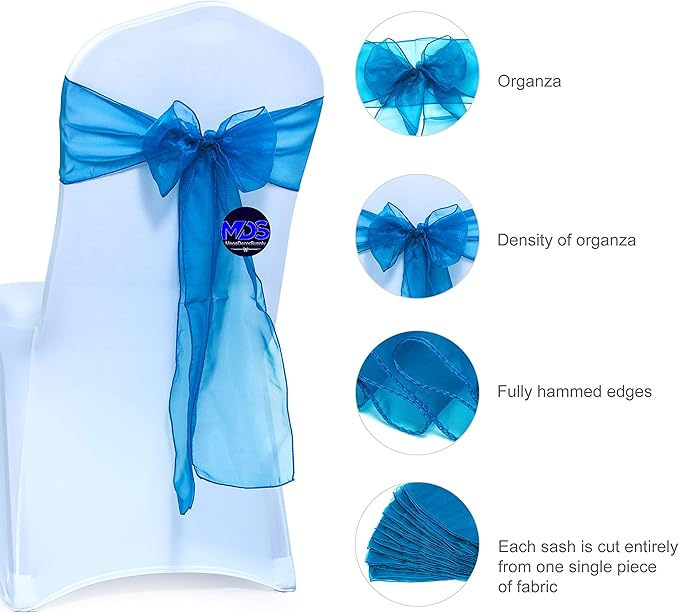 MDS Pack of 50 PCS Organza Chair Sashes Wider Dining Chair Bows Ribbon Tie Back - Image 2