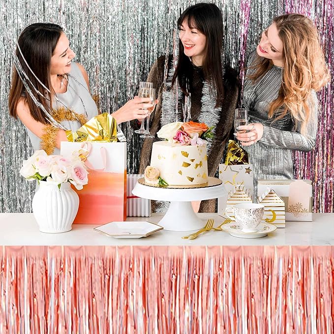 3 Pack 29 x108 Inch Rose Gold Foil Fringe Table Skirts Metallic Banner - Image 6
