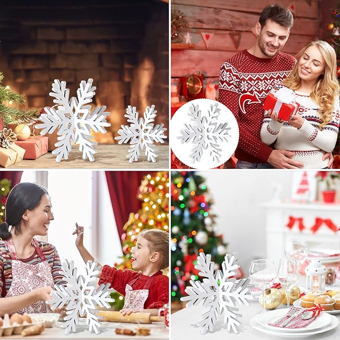 Bucherry 12 Pcs Wooden Snowflake Table Decor 3D Snowflake Tabletop Signs and - Image 5