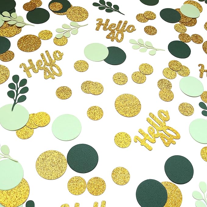 300PC Gold Glitter and Sage Green Happy 40th Birthday Decorations - Image 3