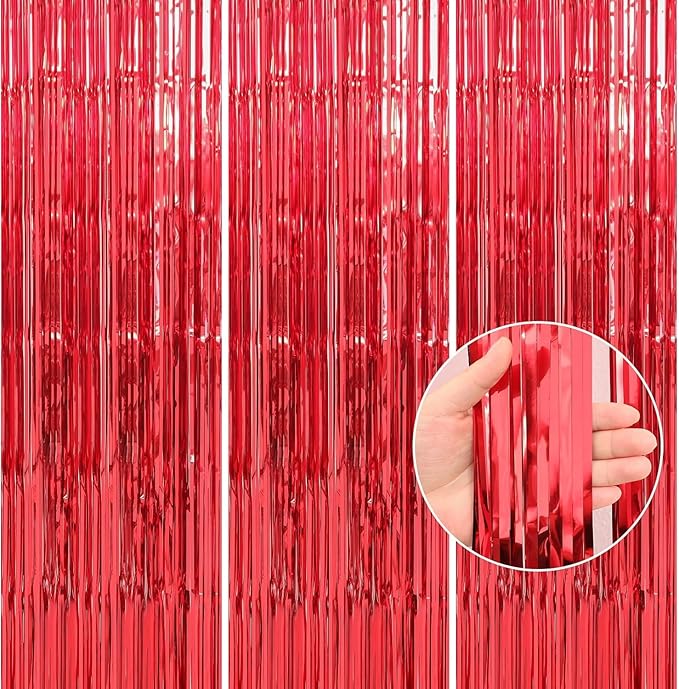 Crosize 8 Pack 3.3 x 9.9 ft Red Foil Fringe Curtains Party Decorations by Crosize
