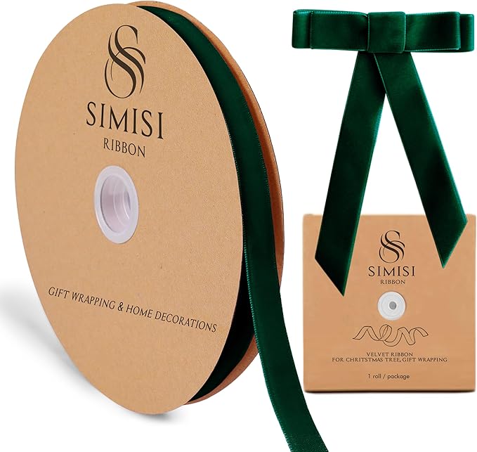 Dark Green Velvet Ribbon 5/8'' 25 Yards by SIMISIRIBBON