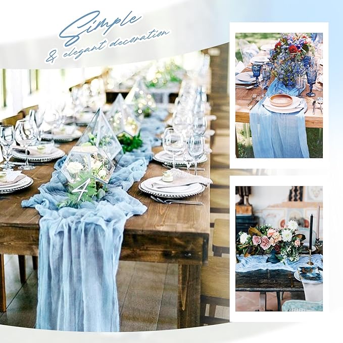 Aktor 4 Pack Light Blue Table Runner Boho Cheesecloth Table Runner Semi Sheer - Image 7