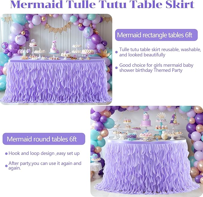 PARTISKY Lavender Purple Tulle Curly Willow Table Skirt - Image 4