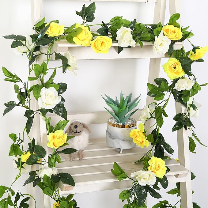 JUSTOYOU 2 Pack Fake Rose Garland, Artificial Rose Vines Flowers Hanging Silk - Image 6