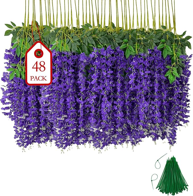 48 Pcs of Wisteria Hanging Flowers, 3.75 Ft Fake Wisteria Flower Strings by Unknown