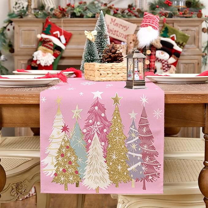 GEEORY Christmas Table Runner 13x90 Inch, Xmas Trees Snowflakes Holiday - Image 4