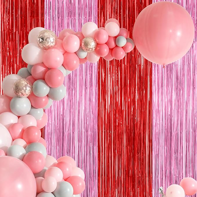 2 Pack Backdrop Curtains, 3.28 Feet x 7.05 Feet Red Pink Backdrop, Metallic - Image 7