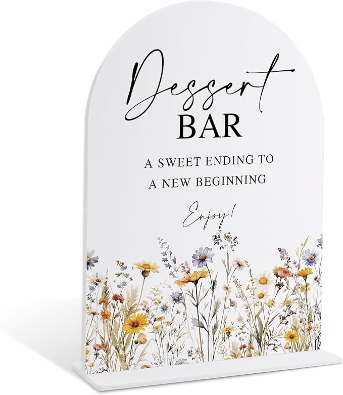 Wedding Signs for Ceremony and Reception, Boho Floral Acrylic Dessert Bar Sign by Unknown