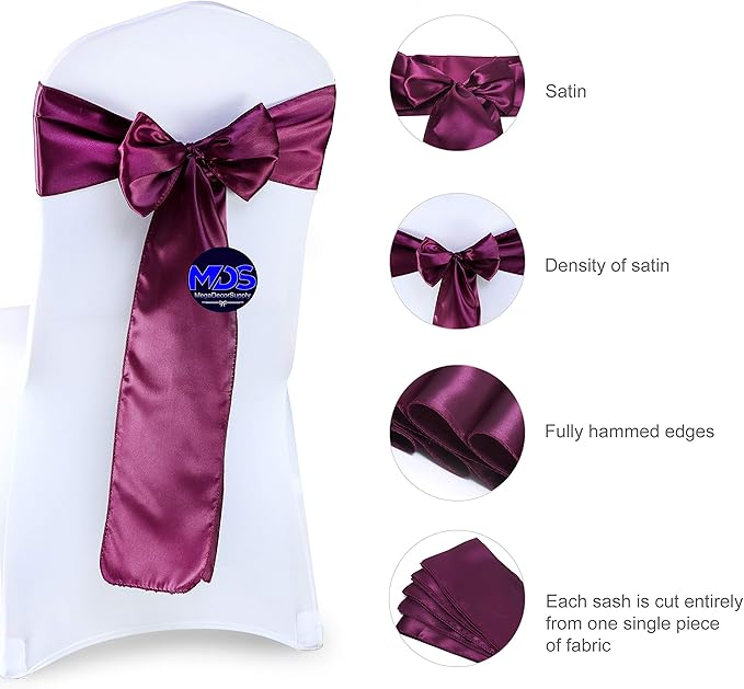 MDS Pack of 75 PCS Satin Chair Sashes Charmeuse Sateen Dining Chair Bows Ribbon - Image 6