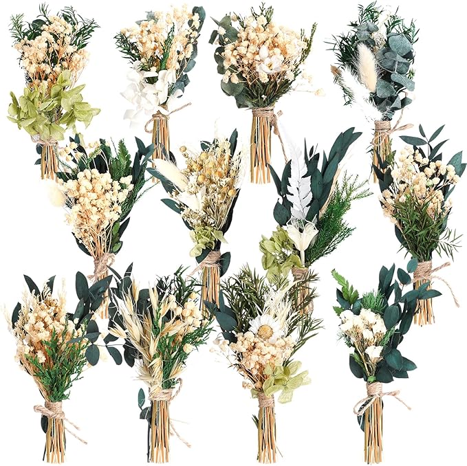 Layhit 12 Pack Boho Dried Flower Bouquet Mini Wedding Handmade Dry Flowers Decor by ShungLan