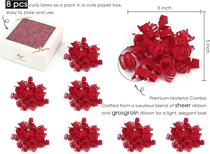 HUIHUANG Red Bows for Gift Wrapping Christmas Gift Bows 5 inch x 8 Counts - Image 2