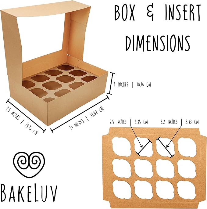 BAKELUV Brown 12 Cupcake Boxes, Cupcake Containers | 13x9.5x4, 25 Pack | 12 - Image 3