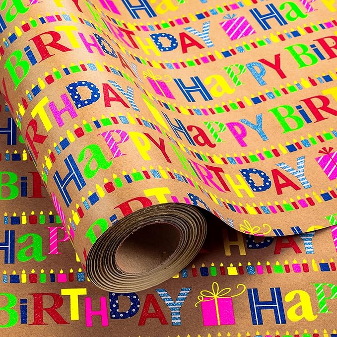 Yarcony Kraft Birthday Wrapping Paper Mini Roll, Gift Wrapping Paper, by Atyarconywecreategiftwrappingpaperthatmakeseverypresentfeelextraspecialourdesignsblendstyleandqualityturningbirthdayschristmasandalloflife%E2%80%99scelebrationsintomomentstoremember