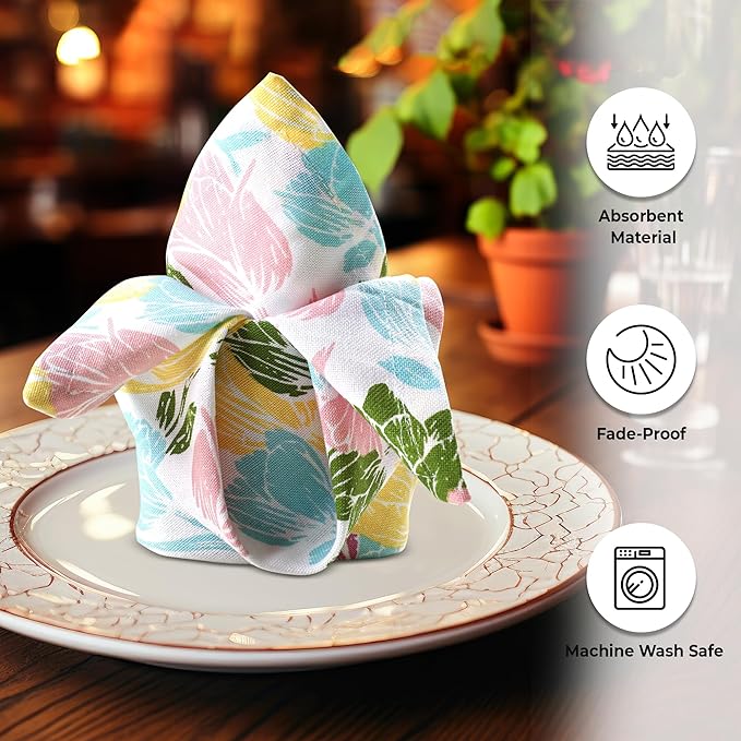 Urban Villa Easter Cloth Napkins Tulip Print 100% Cotton Absorbent Dinner - Image 2