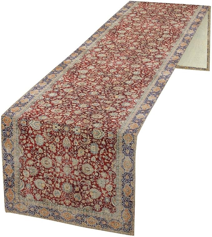Boho Bohemia Style Table Runner, Vintage Red Blue Retro Flower Rustic Country by Unknown
