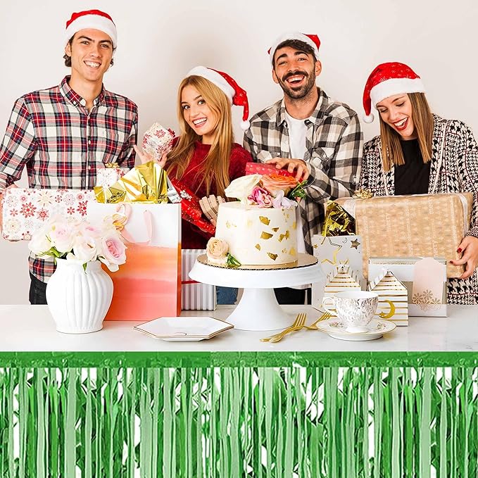3 Pack 29 x108 Inch Light Green Foil Fringe Table Skirts Metallic Banner - Image 7