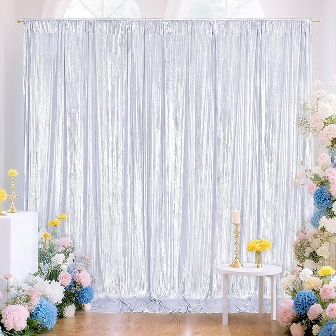 Silver Backdrop Curtains 4.8x8ft Sequin Photo Backdrop Drapes Curtains - Image 6