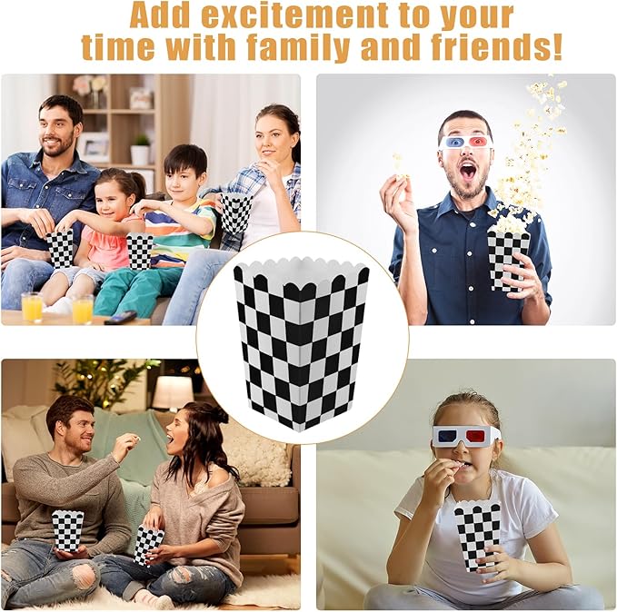 50 Pcs Checkered Popcorn Boxes Mini Paper Popcorn Bags - Image 3